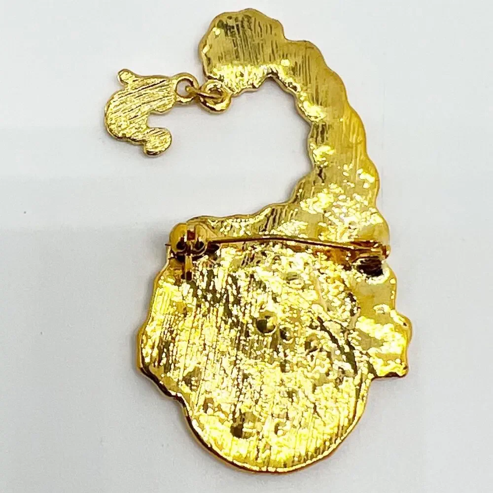 🔥 NEW Gold Tone Christmas Cat Santa Claus Brooch Pin